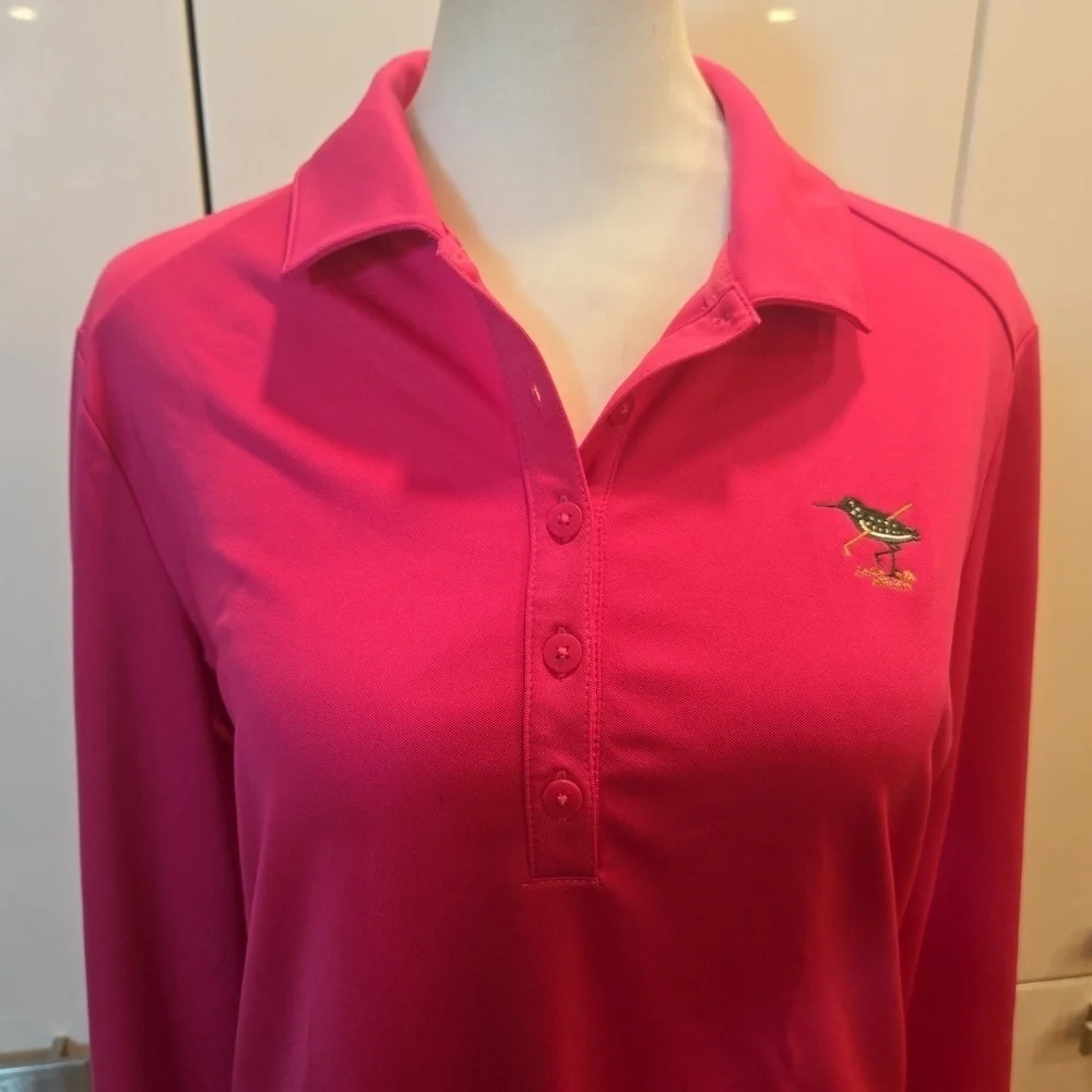 Nike Golf Dri Fit Womens Embroidered Bird Long Sleeve Polo Shirt Medium Pink